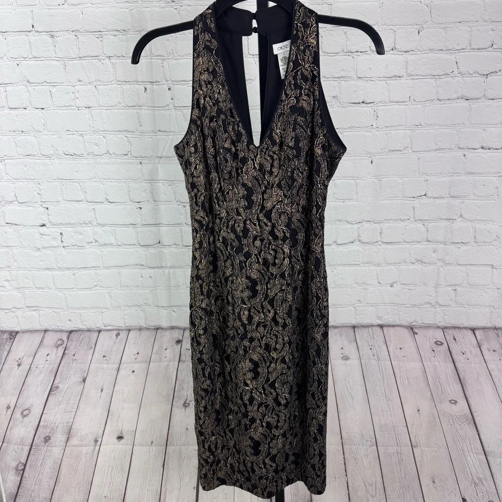 cache black and gold dress Cache | Dresses | Cache Black And Gold Lace Cocktail Vneck Dress Button  Neck Size 2